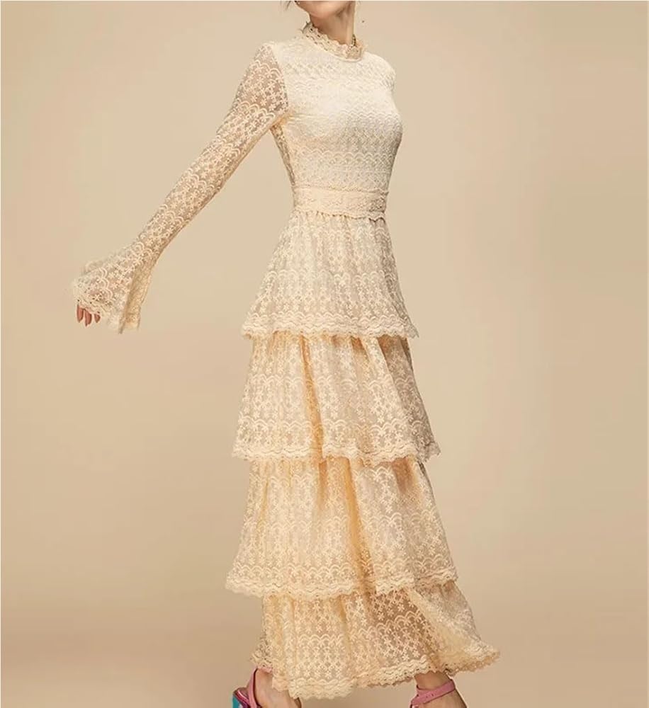 Vintage Women Flare Sleeve Mesh Floral Maxi Dress Elegant Formal Cocktail Evening Gown Embroidery Summer Casual Dress - Image 4