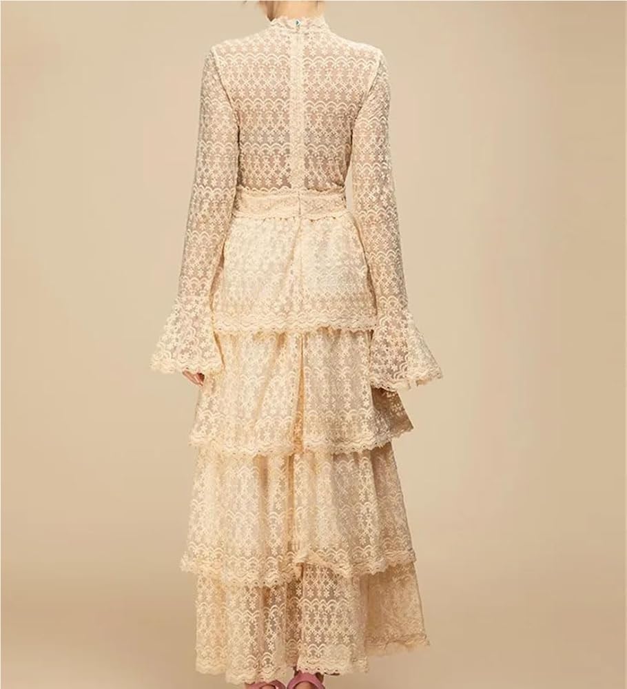 Vintage Women Flare Sleeve Mesh Floral Maxi Dress Elegant Formal Cocktail Evening Gown Embroidery Summer Casual Dress - Image 5