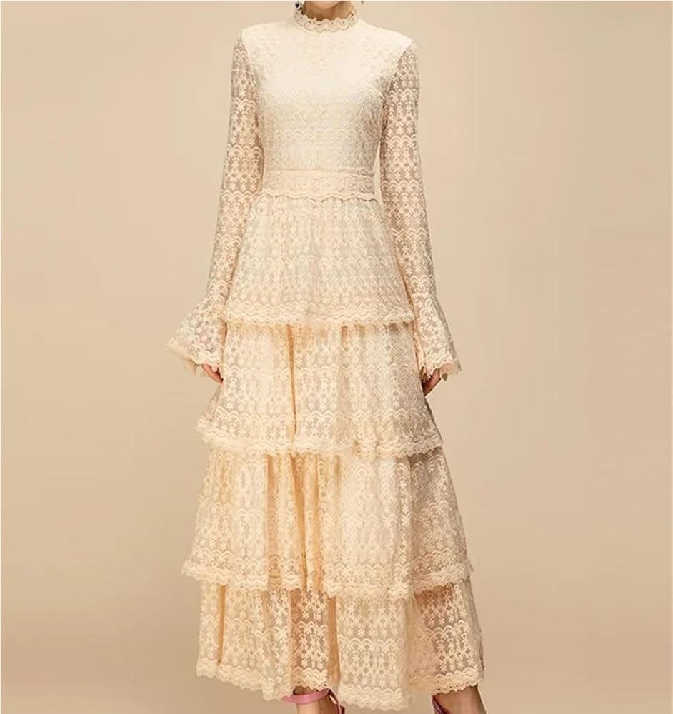 Vintage Women Flare Sleeve Mesh Floral Maxi Dress Elegant Formal Cocktail Evening Gown Embroidery Summer Casual Dress - Image 3