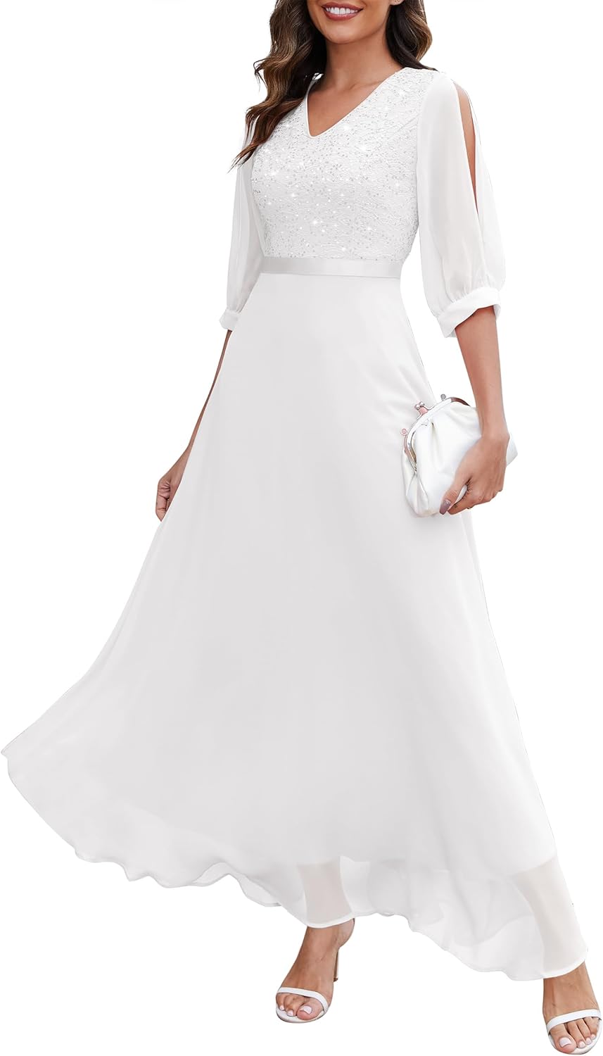 Wedtrend Women's Sequin Dresses Sparkly Glitter Dress Split Sleeves Formal Dresses Maxi Evening Dress - Image 7