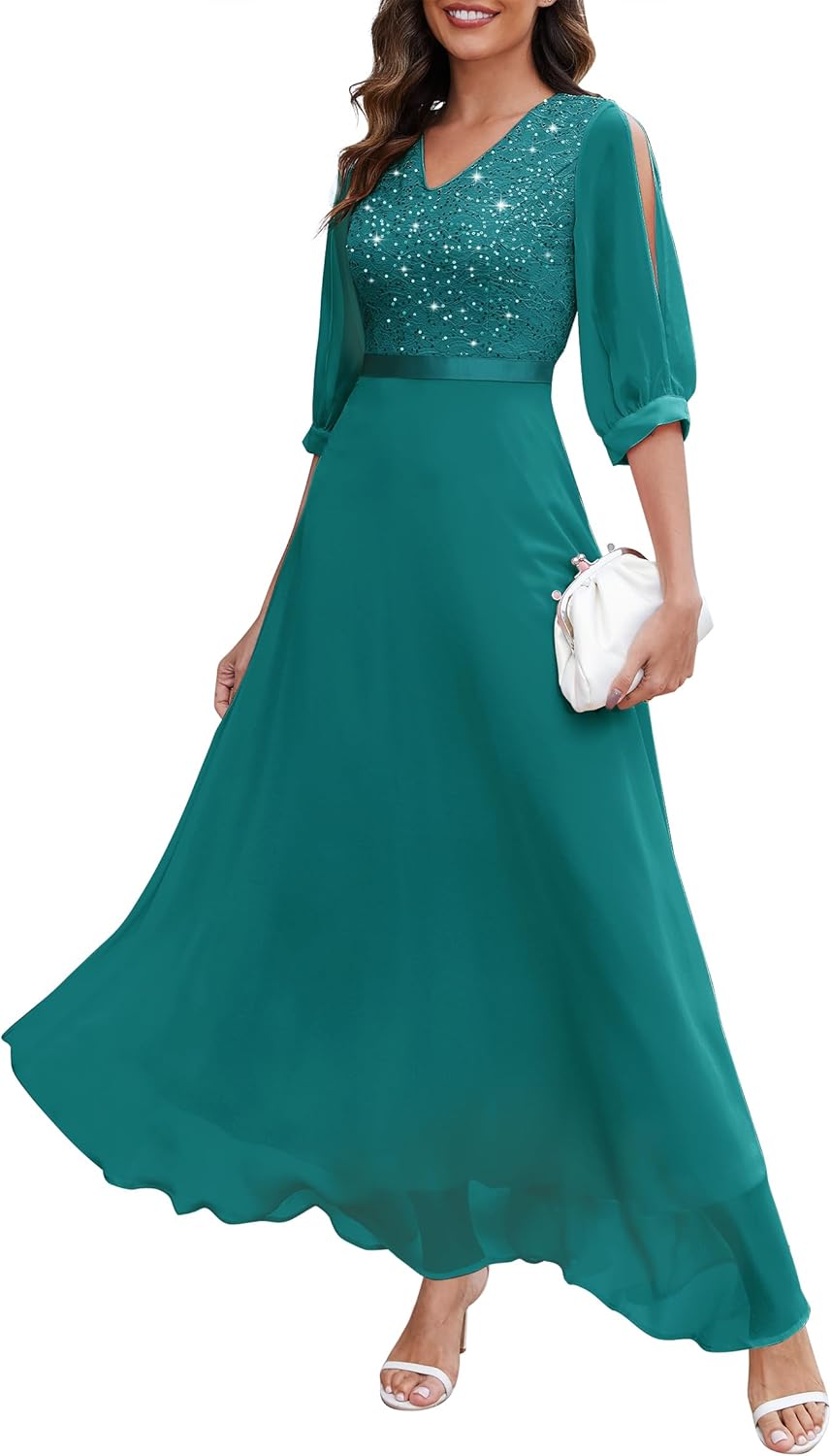 Wedtrend Women's Sequin Dresses Sparkly Glitter Dress Split Sleeves Formal Dresses Maxi Evening Dress - Image 10