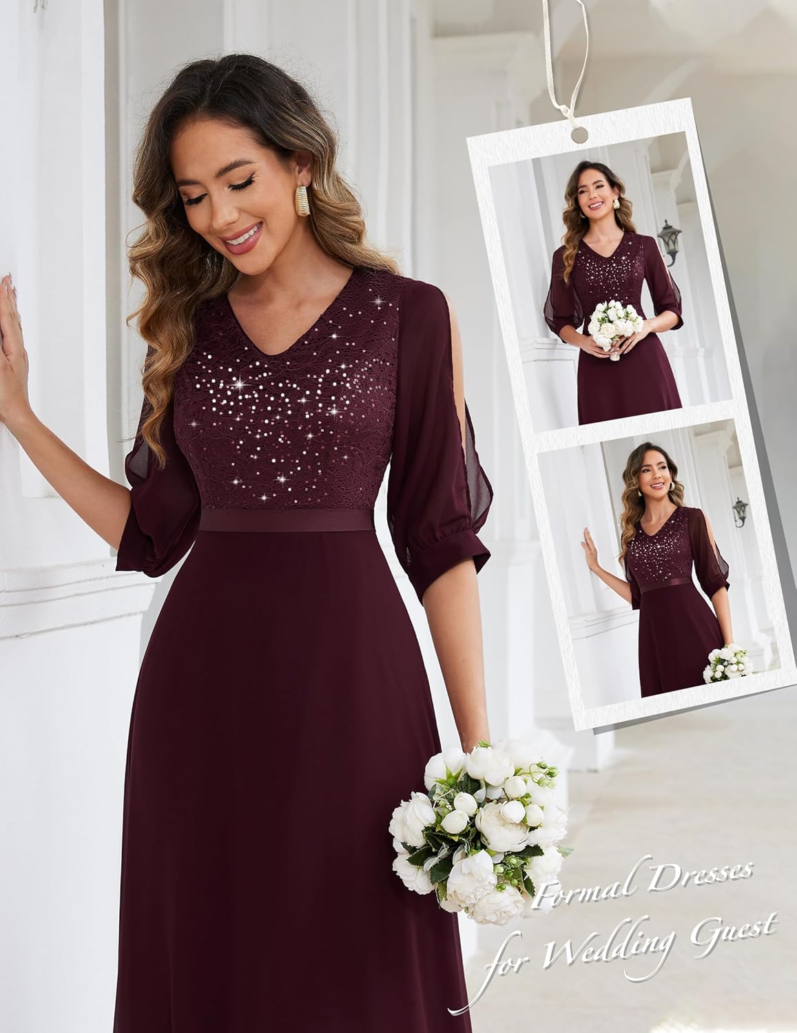 Wedtrend Women's Sequin Dresses Sparkly Glitter Dress Split Sleeves Formal Dresses Maxi Evening Dress - Image 4