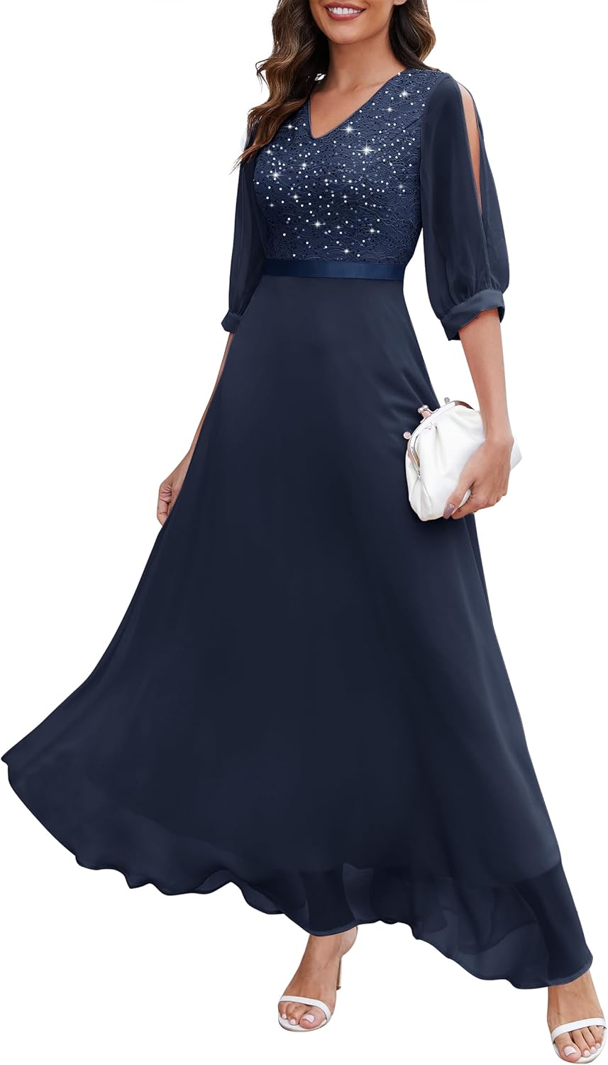 Wedtrend Women's Sequin Dresses Sparkly Glitter Dress Split Sleeves Formal Dresses Maxi Evening Dress - Image 11