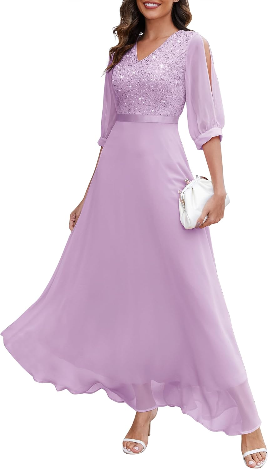 Wedtrend Women's Sequin Dresses Sparkly Glitter Dress Split Sleeves Formal Dresses Maxi Evening Dress - Image 9