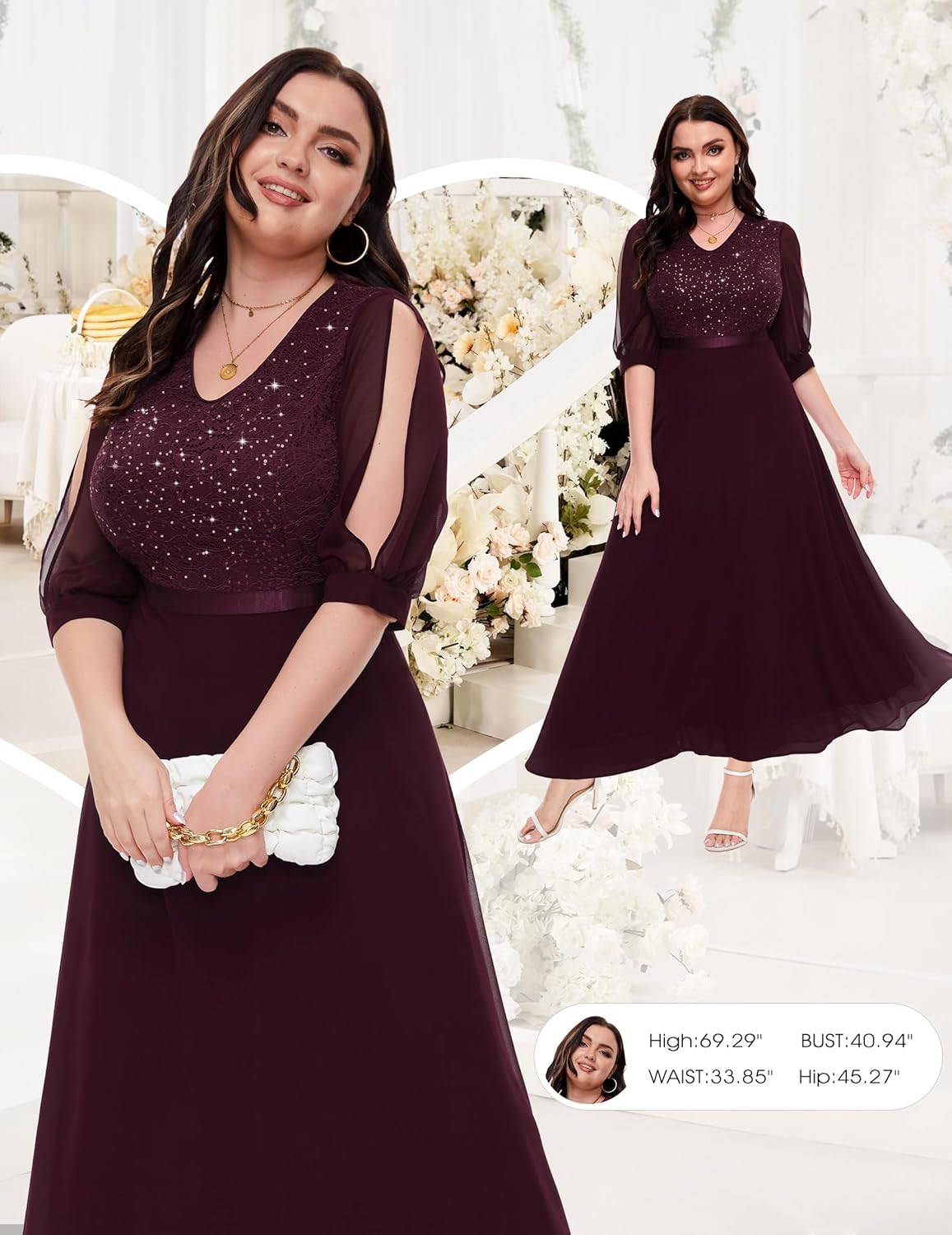 Wedtrend Women's Sequin Dresses Sparkly Glitter Dress Split Sleeves Formal Dresses Maxi Evening Dress - Image 5