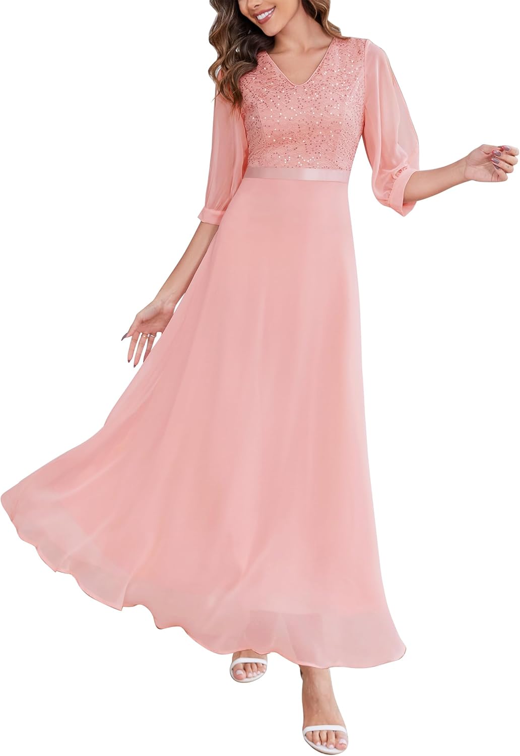 Wedtrend Women's Sequin Dresses Sparkly Glitter Dress Split Sleeves Formal Dresses Maxi Evening Dress - Image 8