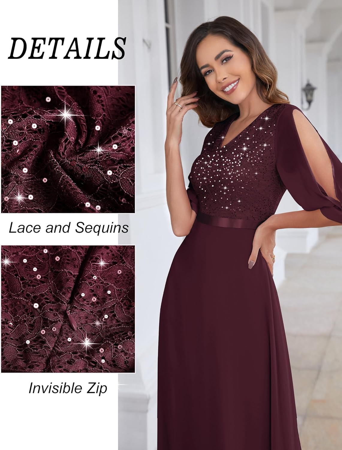 Wedtrend Women's Sequin Dresses Sparkly Glitter Dress Split Sleeves Formal Dresses Maxi Evening Dress - Image 6