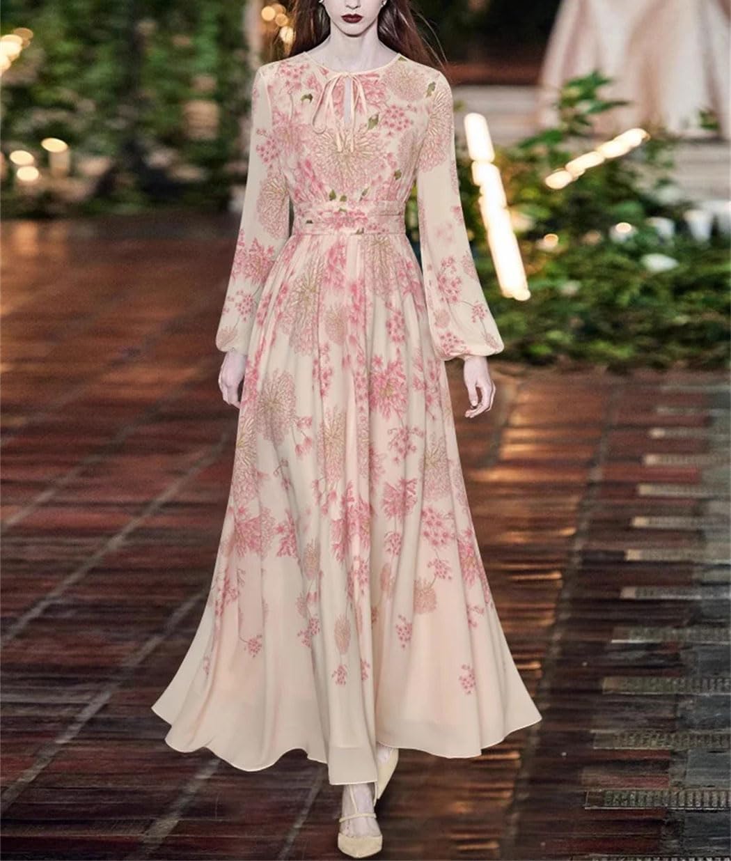 Women Elegant Evening Dress Flare Sleeves High Waist Print Swing for Formal Occasions - Image 2