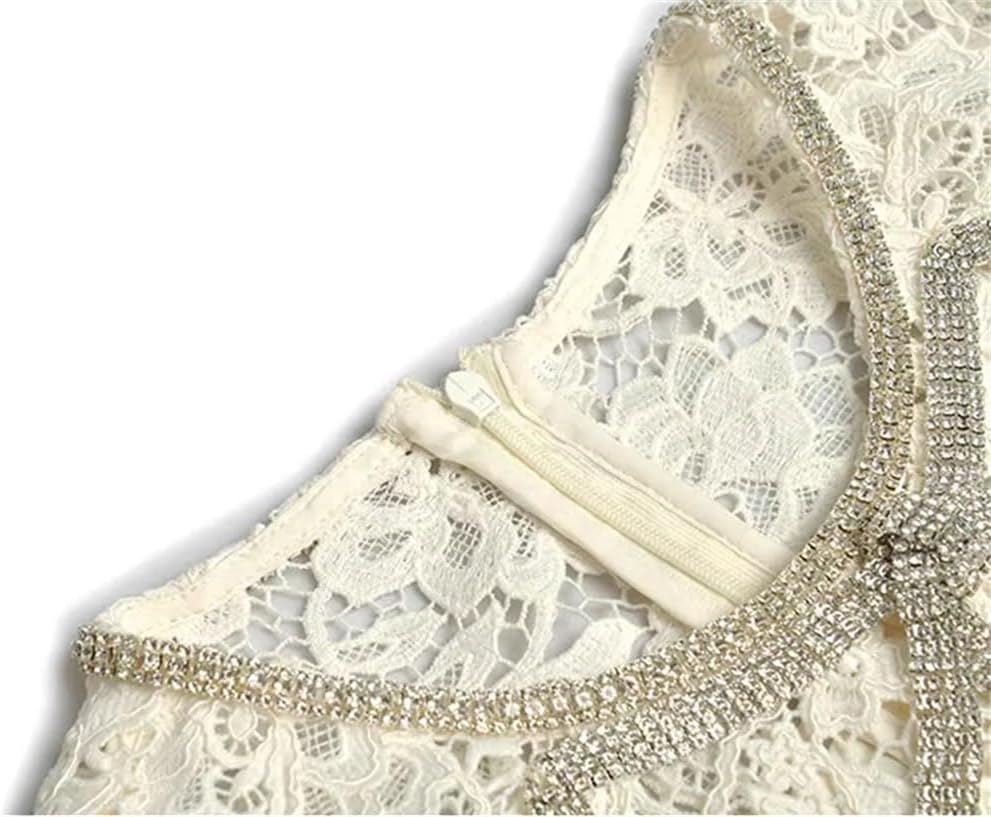 Women Lace Dress Short Sleeve Crystal Beading Hollow Out Elegant Gorgeous Evening Look - Image 4