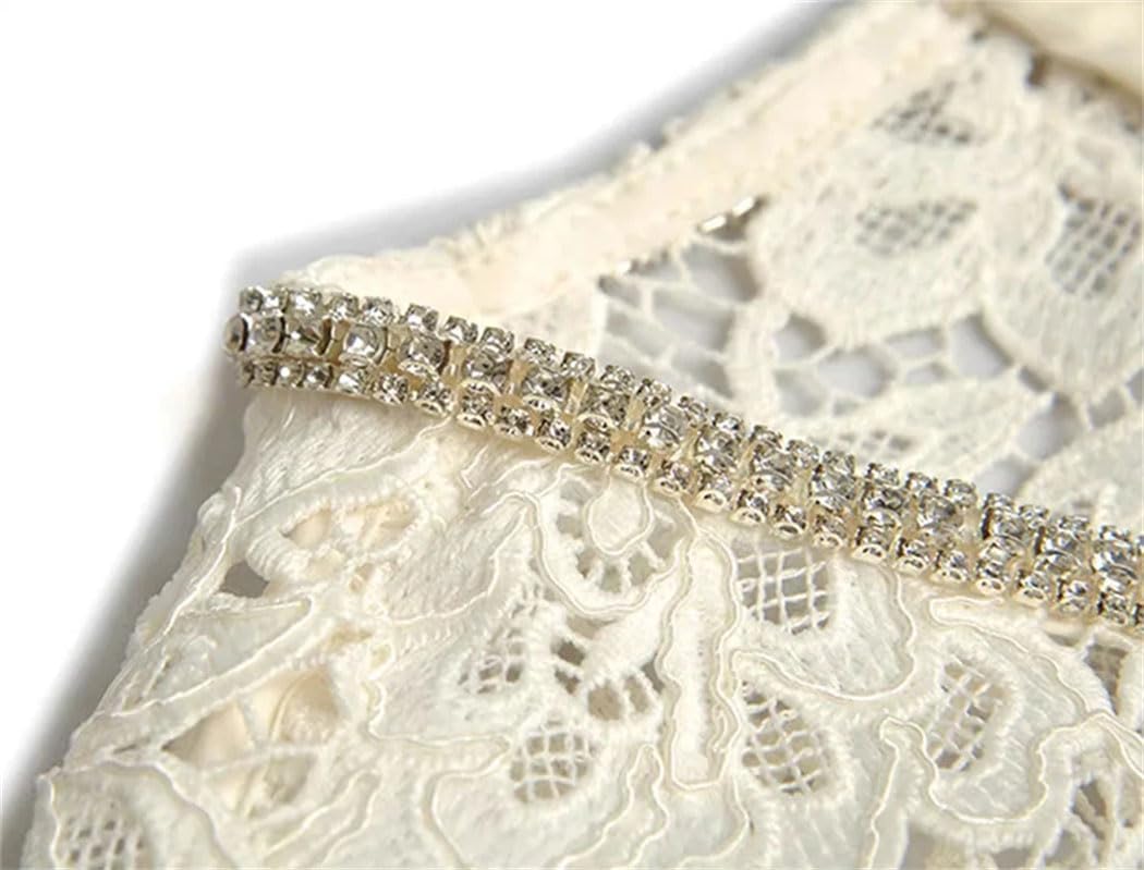 Women Lace Dress Short Sleeve Crystal Beading Hollow Out Elegant Gorgeous Evening Look - Image 5