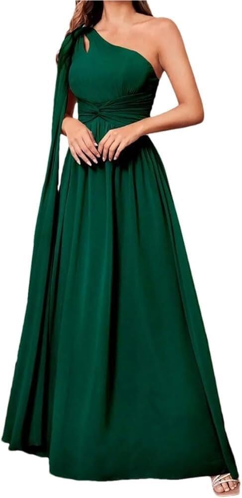 Women One Shoulder Cut Out Evening Dresses Party Prom Dress Maxi Length Formal Cocktail Skirt - Image 3