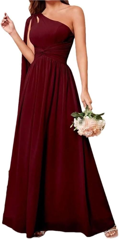 Women One Shoulder Cut Out Evening Dresses Party Prom Dress Maxi Length Formal Cocktail Skirt - Image 2
