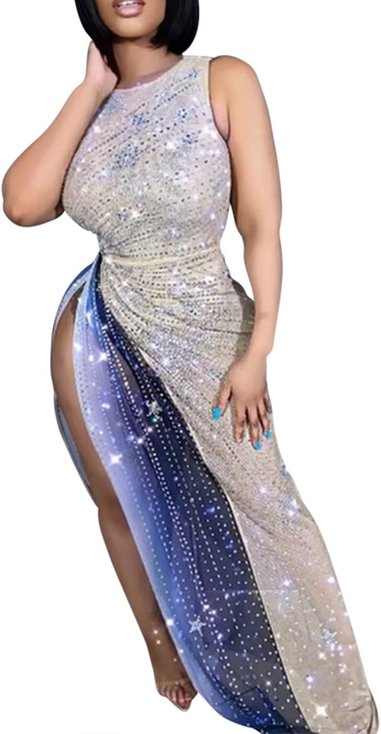 Women Sleeveless Off Shoulder Split Evening Cocktail Long Dress - Image 18