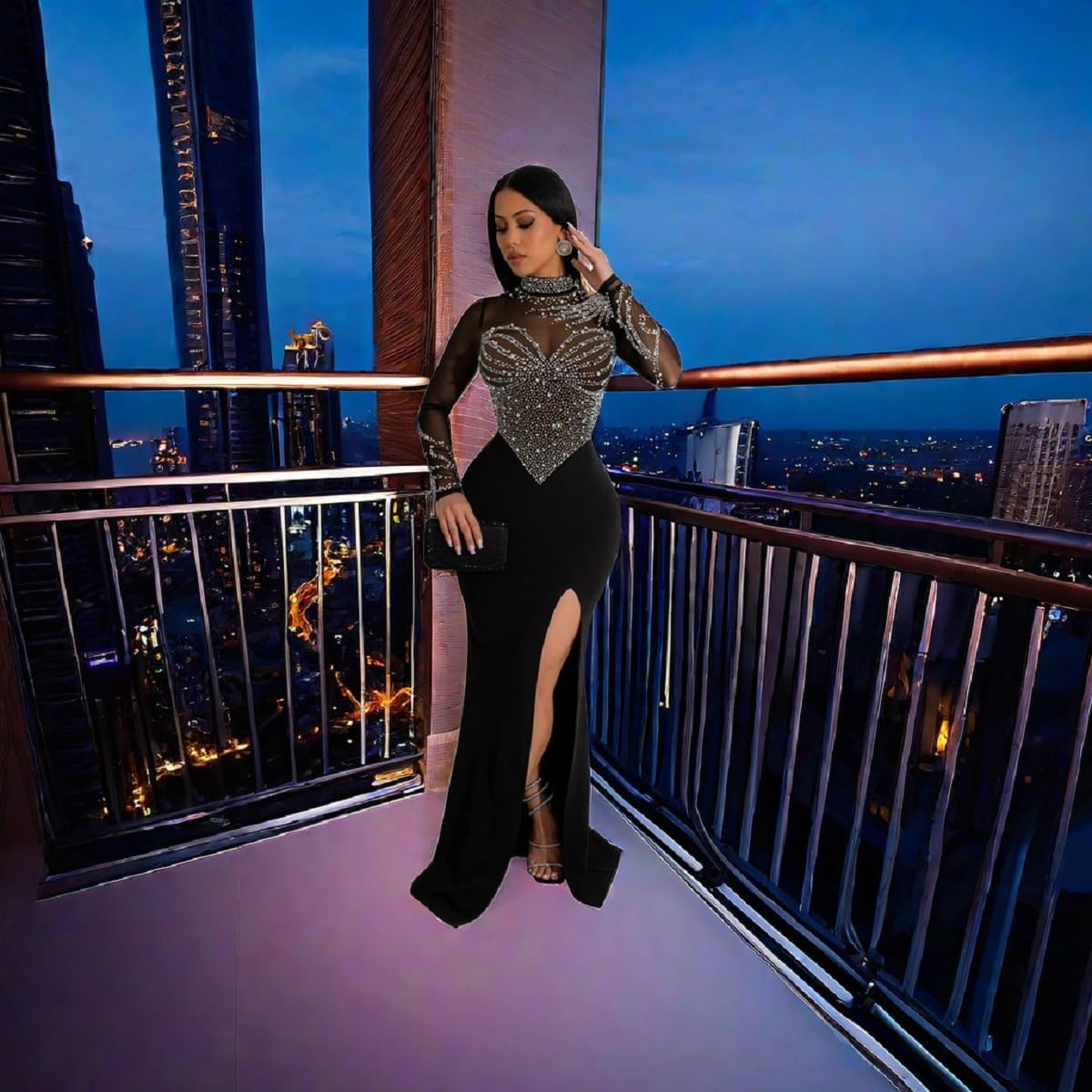 Women Sleeveless Off Shoulder Split Evening Cocktail Long Dress - Image 4