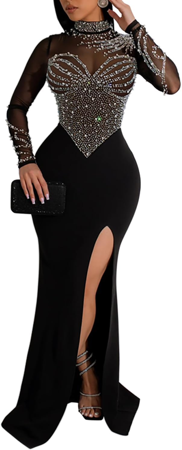 Women Sleeveless Off Shoulder Split Evening Cocktail Long Dress