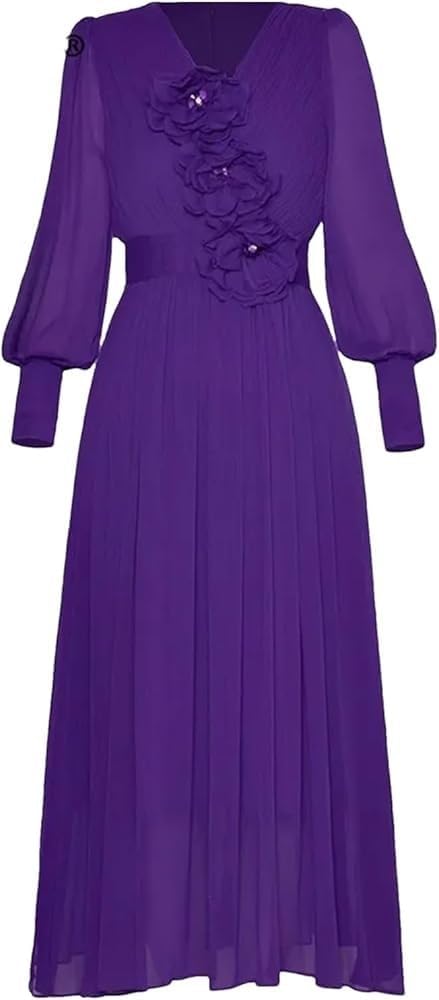 Women V-Neck Long Sleeve Ball Gown Dress High Waist Applique Sequin Party Evening Dresses