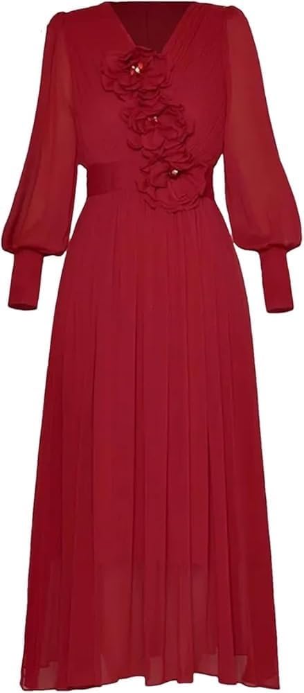 Women V-Neck Long Sleeve Ball Gown Dress High Waist Applique Sequin Party Evening Dresses - Image 3