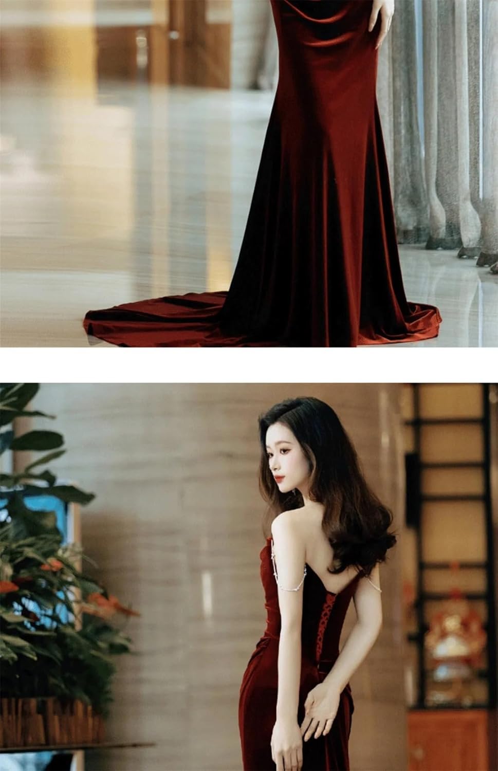 Women Velour Wedding Dress Fishtail Evening Spaghetti Straps Solid Dresses - Image 4