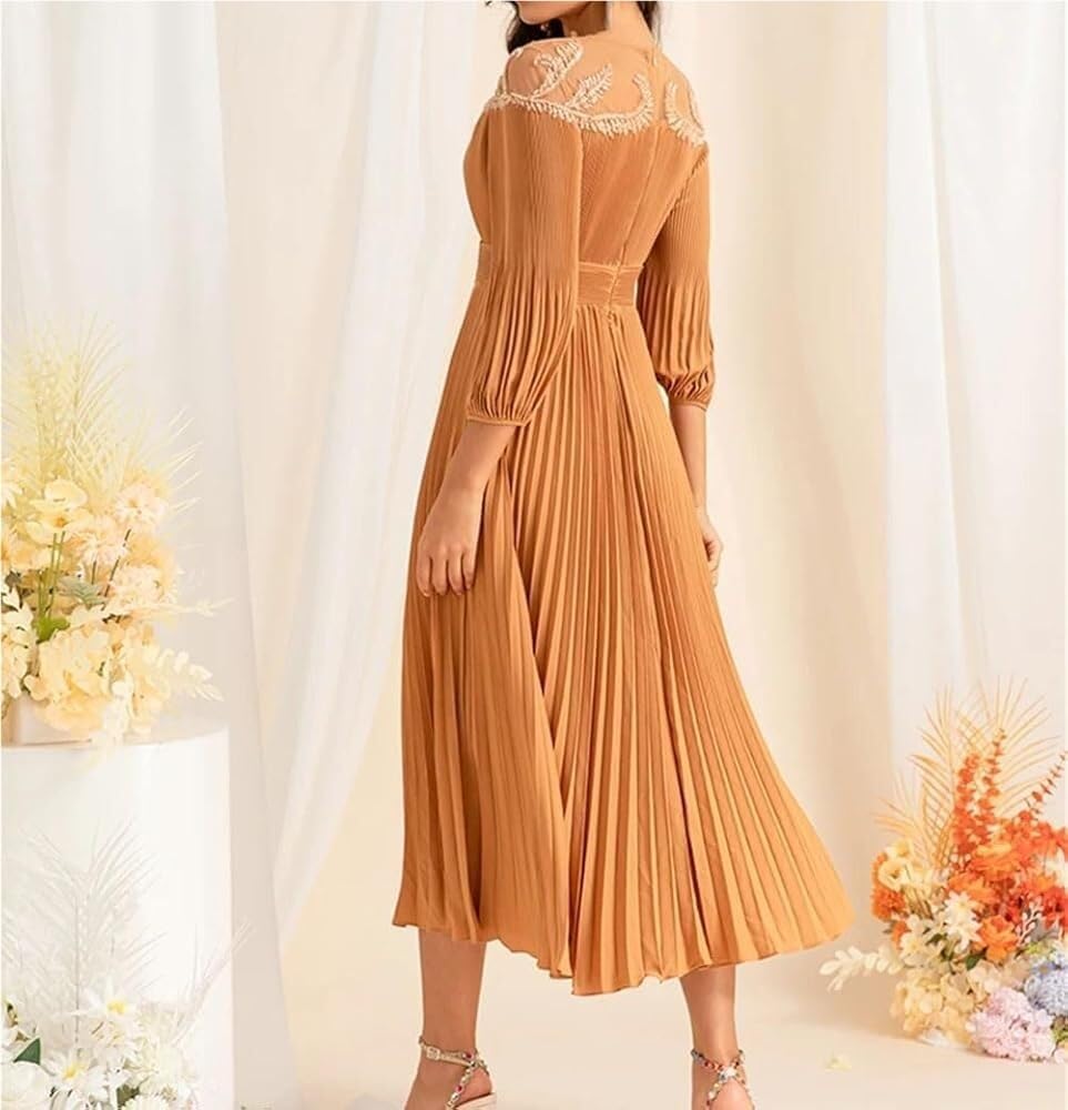Women's Autumn Vintage Mesh Long Sleeve Dress High Waist Formal Club Party Midi Evening Dresses - Image 4