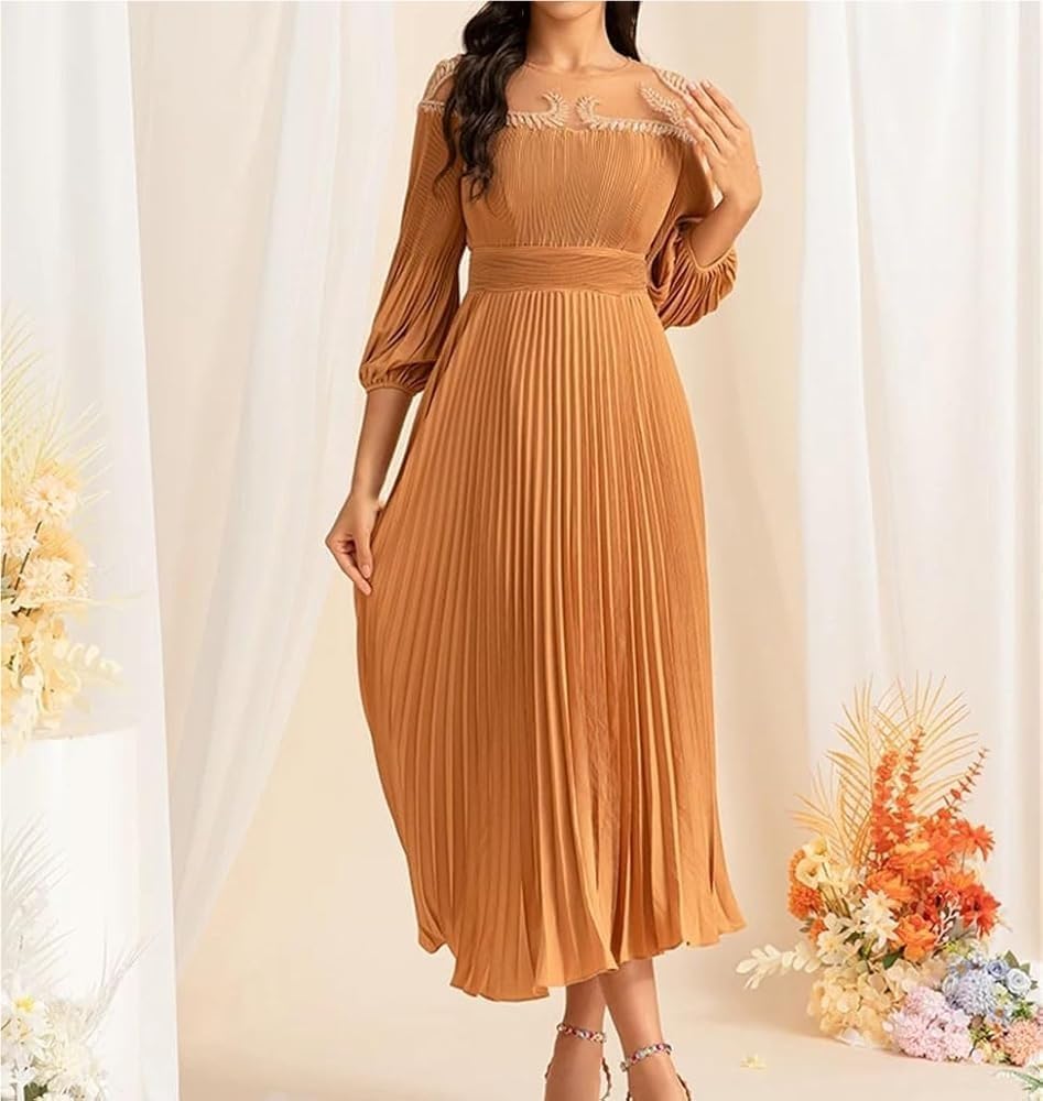 Women's Autumn Vintage Mesh Long Sleeve Dress High Waist Formal Club Party Midi Evening Dresses - Image 2