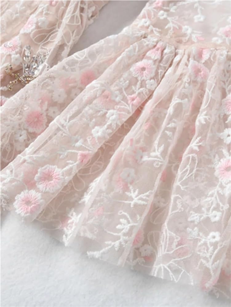 Women's Embroidered Mesh Long Dress Floral Flare Sleeve Holiday Party Evening Gown(XX-L) - Image 5