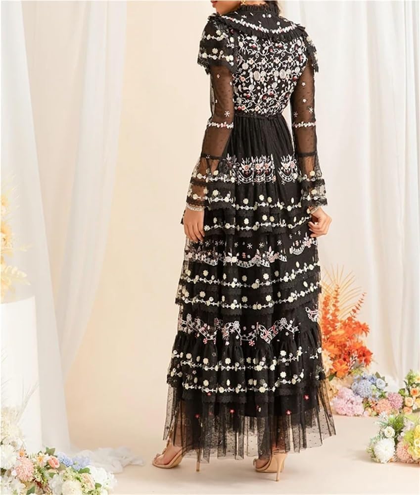 Women's Embroidered Sequin Long Dress Holiday Party Evening Gown Elegant Dress(XX-L) Multi - Image 6