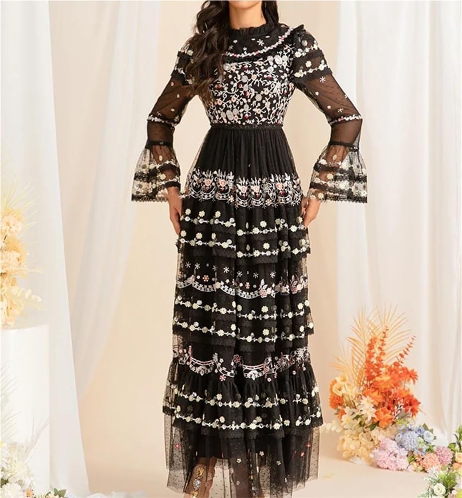 Women's Embroidered Sequin Long Dress Holiday Party Evening Gown Elegant Dress(XX-L) Multi - Image 4