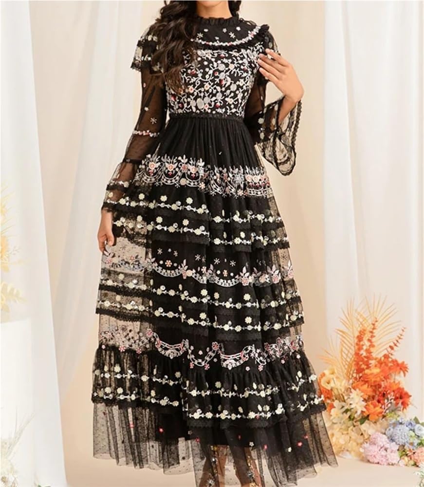 Women's Embroidered Sequin Long Dress Holiday Party Evening Gown Elegant Dress(XX-L) Multi - Image 2