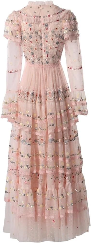 Women's Embroidered Sequin Mesh Ruffle Dress Cascading Vacation Evening Gown(Pnnrk,XX-L) - Image 5