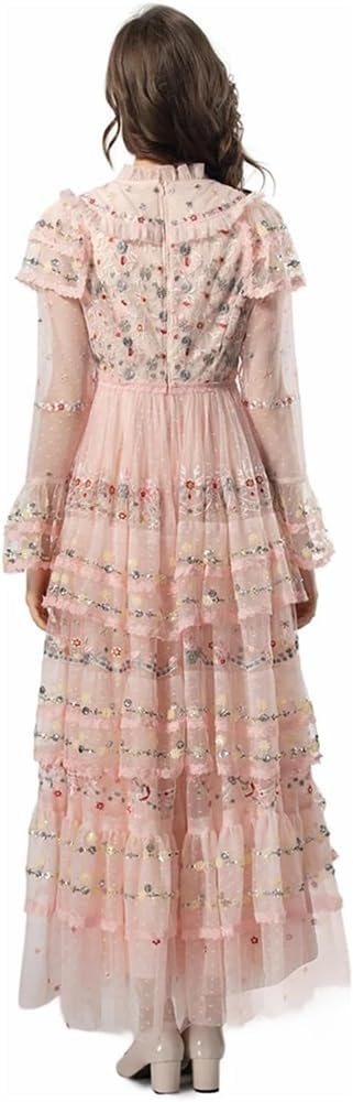 Women's Embroidered Sequin Mesh Ruffle Dress Cascading Vacation Evening Gown(Pnnrk,XX-L) - Image 2