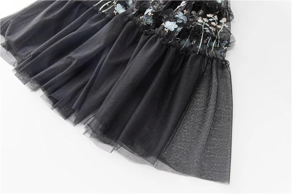 Women's Floral Embroidery Black Maxi Dress O Neck Ruffles Vestidos Eleagnt Evening Dress - Image 5