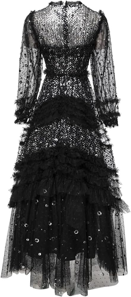 Women's Lace Slim Fit Ruffle Dress Cascading Layered Evening Dress - Image 5