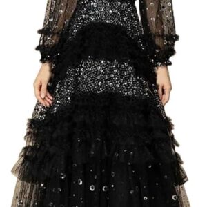 Women's Lace Slim Fit Ruffle Dress Cascading Layered Evening Dress