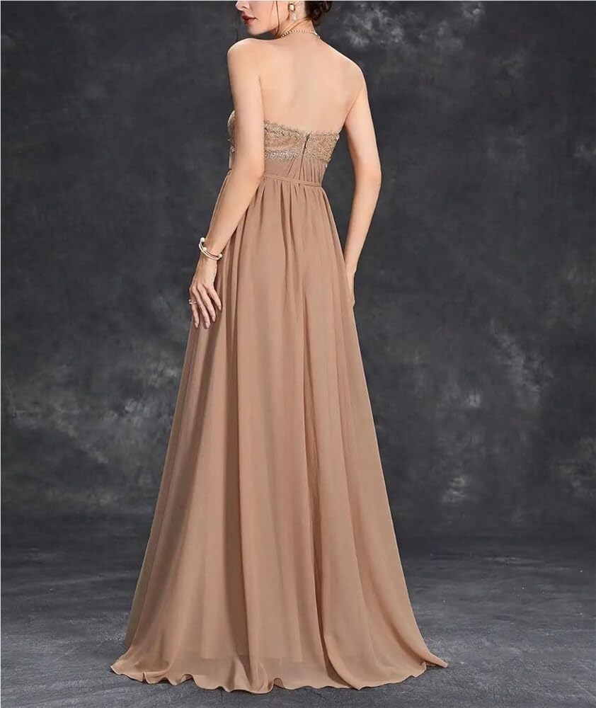 Women's Off-The-Shoulder Lace Chiffon Dress Ruffled Sequined Maxi Gown Evening Party Dress - Image 3