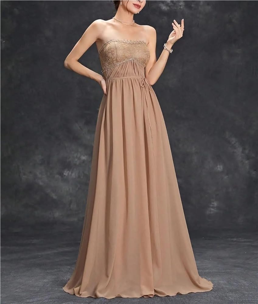 Women's Off-The-Shoulder Lace Chiffon Dress Ruffled Sequined Maxi Gown Evening Party Dress - Image 4