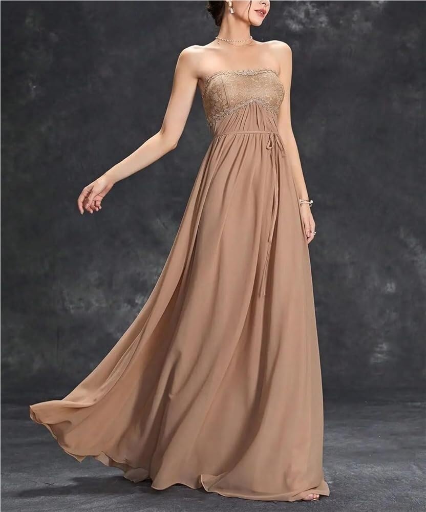 Women's Off-The-Shoulder Lace Chiffon Dress Ruffled Sequined Maxi Gown Evening Party Dress - Image 2