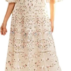 Women's Sequin Autumn Mesh Maxi Dress Heavy Embroidery Evening Gown Sparkly Party Prom Dresses