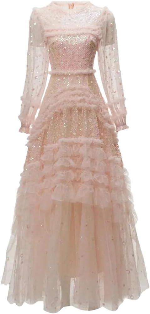 Women's Sequin Lace Ruffle Long Dress Multi-Color Evening Gown Party Dresses - Image 8
