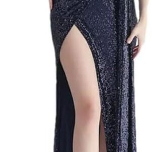 Women's Sequin V-Neck Sleeveless Mermaid Evening Gown Back Zipper Formal Party Dress