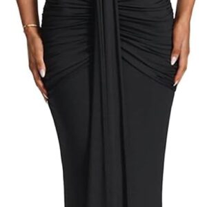 Women's Sexy Deep V-Neck Maxi Dress Sleeveless Halter Ruched Bodycon Formal Cocktail Party Evening Dresses