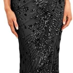 Women's Sexy Sequin Bodycon Mermaid Dress V-Neck Slit Long Formal Evening Gown Cocktail Dresses