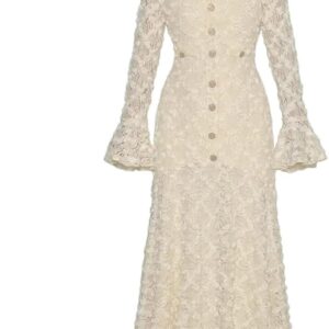 Women's Solid Vintage Maxi Evening Gown Stand Collar Trumpet Sleeve High Waist Weddimg Guest Dresses