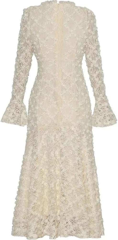 Women's Solid Vintage Maxi Evening Gown Stand Collar Trumpet Sleeve High Waist Weddimg Guest Dresses - Image 2