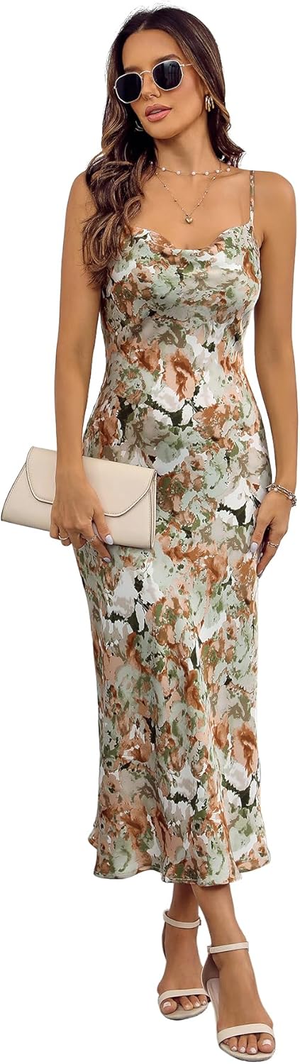 Women's Spaghetti Strap Midi Satin Silk Dresses Slip Cowl Neck Party Cocktail Evening Sexy Dress - Image 8