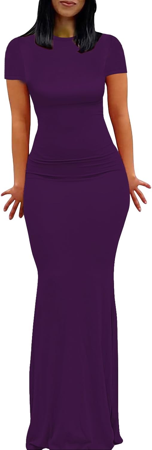 Womens Summer Cap Sleeve Square Neck Elegant Casual Lounge Bodycon Slim Maxi Evening Party Long Dress - Image 22