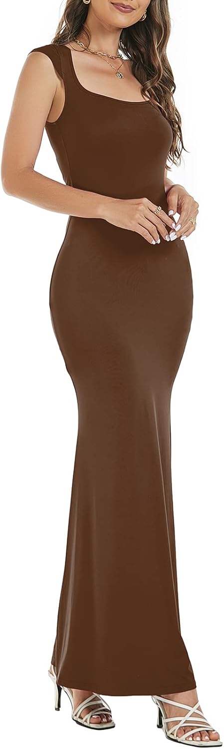 Womens Summer Cap Sleeve Square Neck Elegant Casual Lounge Bodycon Slim Maxi Evening Party Long Dress - Image 3