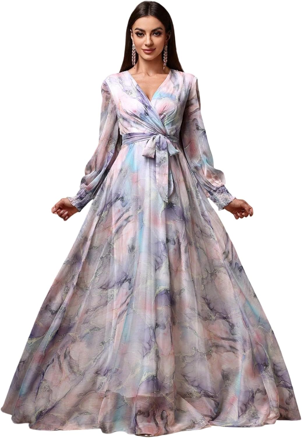 Womens Summer Dresses,Floral Patterns Vintage Elegant Cocktail Long Sleeve Boho Casual Maxi Wedding Guest Dresses for Women - Image 11