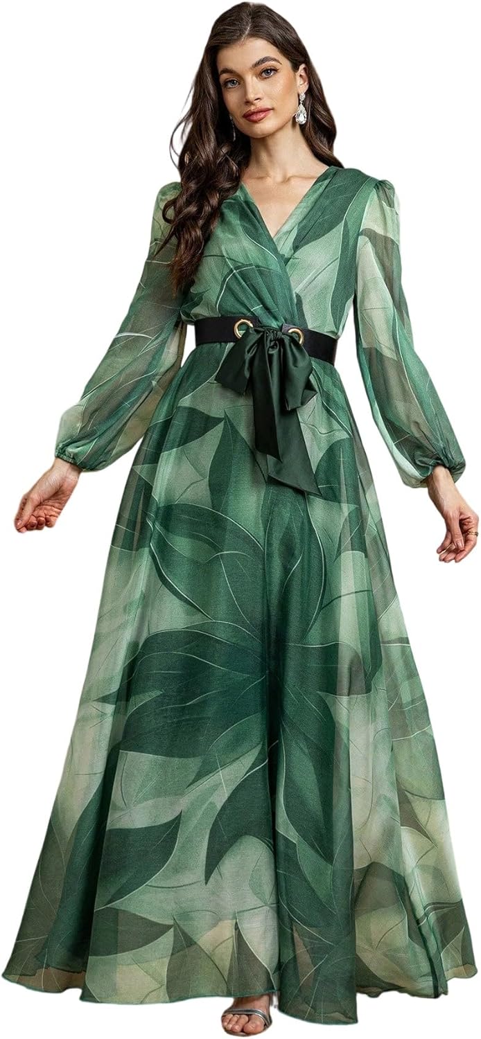 Womens Summer Dresses,Floral Patterns Vintage Elegant Cocktail Long Sleeve Boho Casual Maxi Wedding Guest Dresses for Women - Image 10