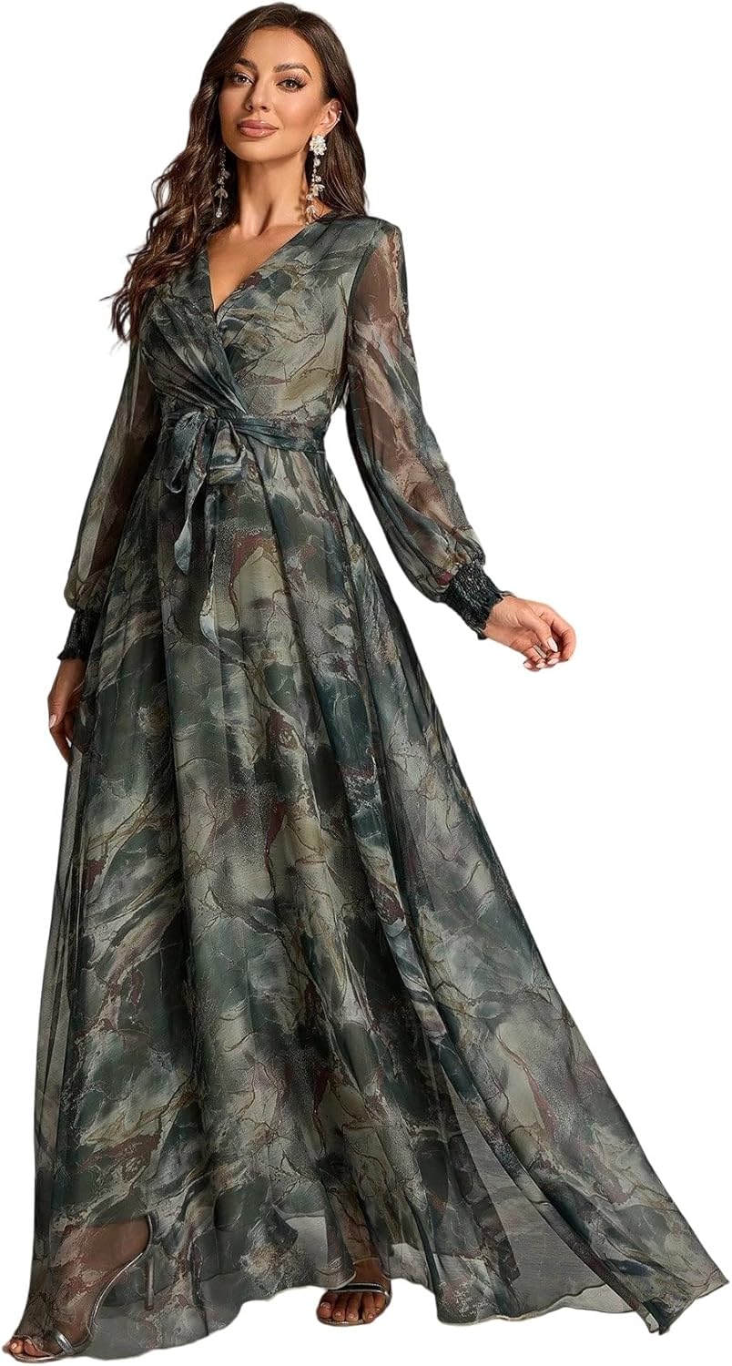 Womens Summer Dresses,Floral Patterns Vintage Elegant Cocktail Long Sleeve Boho Casual Maxi Wedding Guest Dresses for Women