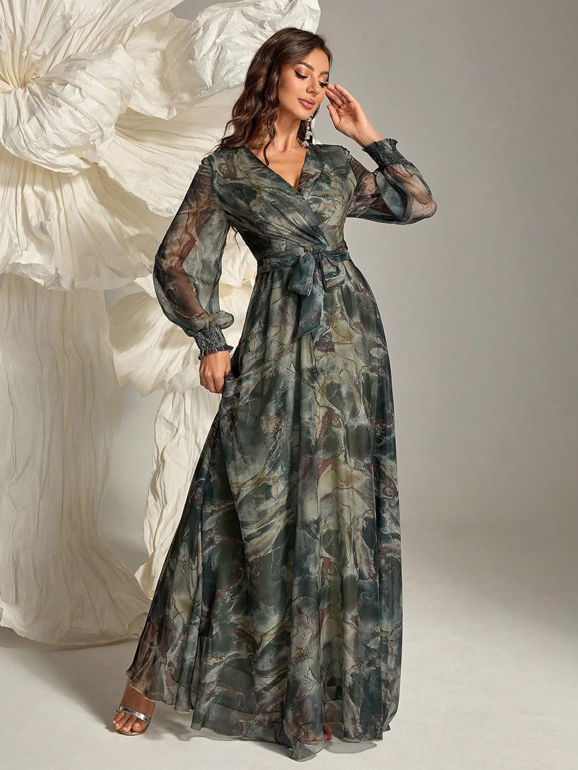 Womens Summer Dresses,Floral Patterns Vintage Elegant Cocktail Long Sleeve Boho Casual Maxi Wedding Guest Dresses for Women - Image 2